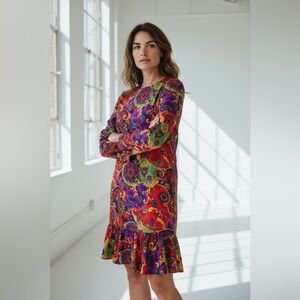 Steven Stolman Vintage Silk Dress Bold Baroque Red Purple Green Gold 90s Glam 10